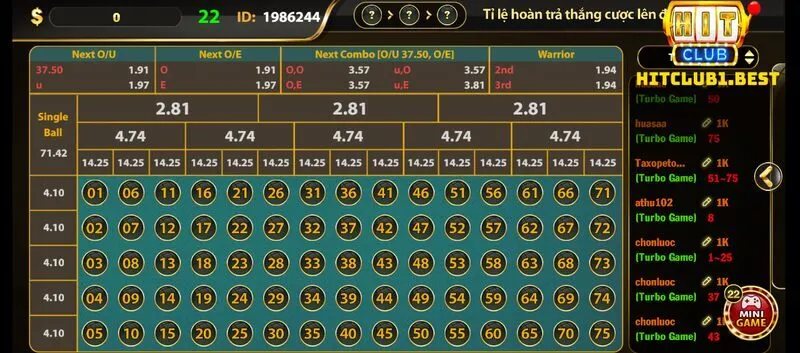 Các bước chơi Number Game Hit Club