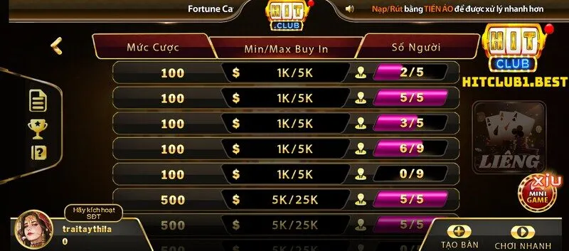 Hướng dẫn cách tham gia game bài Liêng Hit Club