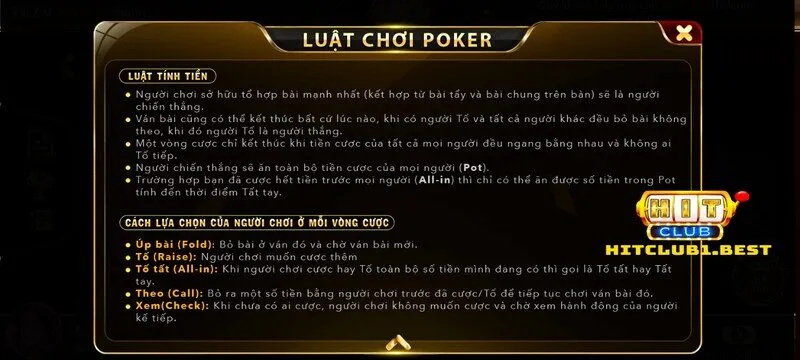 Giới thiệu về luật chơi Poker Hit Club