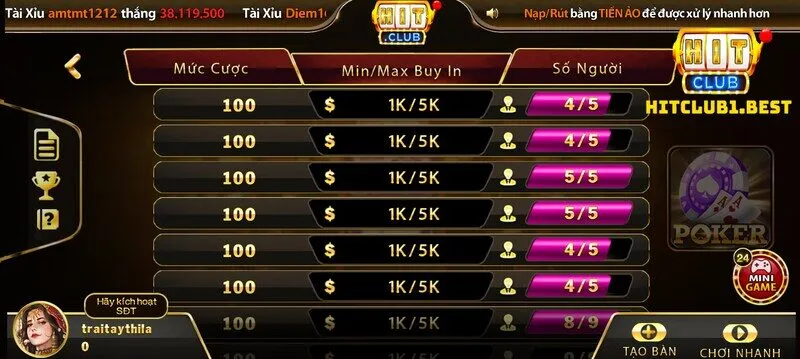 Quy định về game bài Poker Hit Club