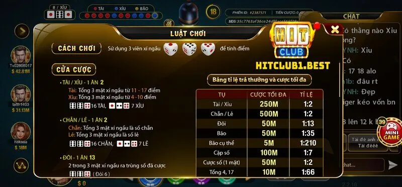 Hướng dẫn cách chơi Sicbo Hit Club cơ bản 