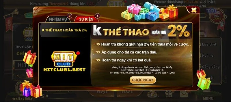 Khuyến mãi HitClub hoàn tiền đổi thưởng cực tốt