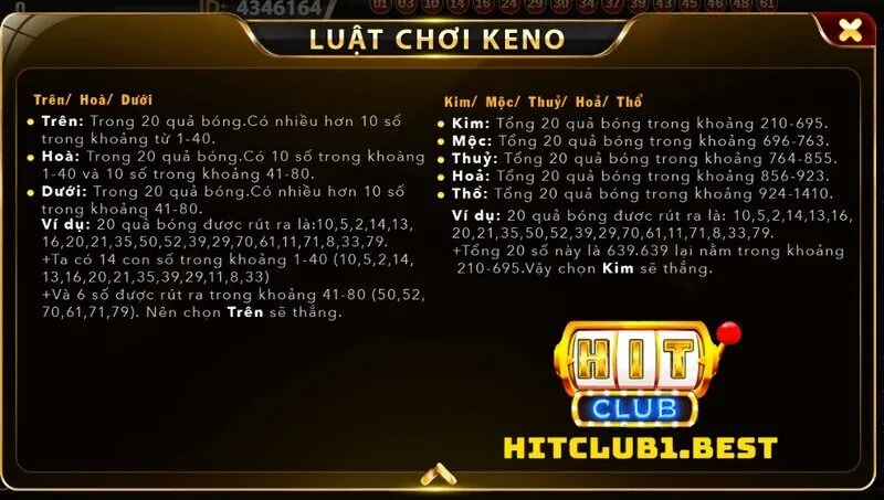 Luật chơi Keno Hit Club cơ bản