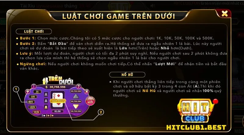 Luật tính điểm Trên dưới Hit Club phổ biến 